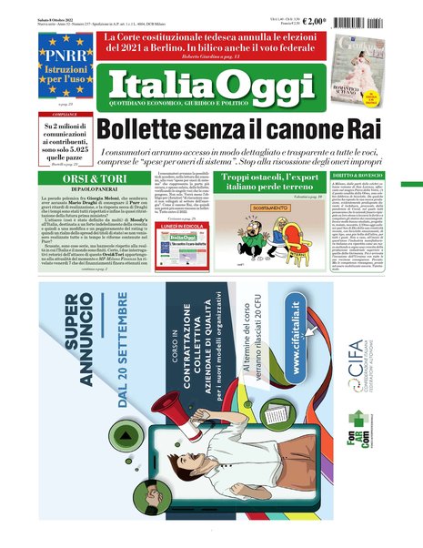 Italia oggi : quotidiano di economia finanza e politica